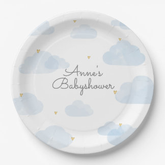 Plato De Papel Papieren bordje babyshower lichtblauwe wolken