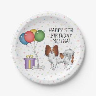Plato De Papel Papillon Rojo Y Blanco Perro Lindo - Cumpleaños