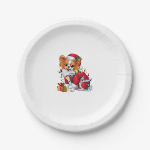 Plato De Papel Papillon Xmas iluminando Santa Papillon Dog Christ