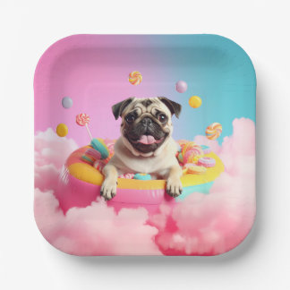 Plato De Papel Pappteller mit süßem lustigen Mops Hund