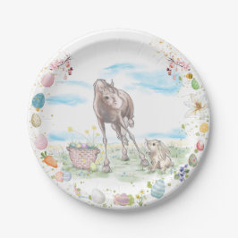 Plato De Papel Pappteller Ostermotiv, Süsses Hase mit Pferd