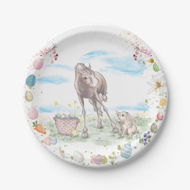 Plato De Papel Pappteller Ostermotiv, Süsses Hase mit Pferd (Anverso)