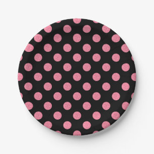 Plato De Papel Paquetes de polka rosados sobre fondo negro
