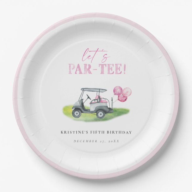 Plato De Papel Par-Tee Pink Golf Birthday Paper Plates (Anverso)