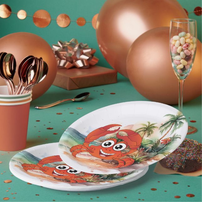 plato de papel para amantes de cangrejos de playa  (Multi)