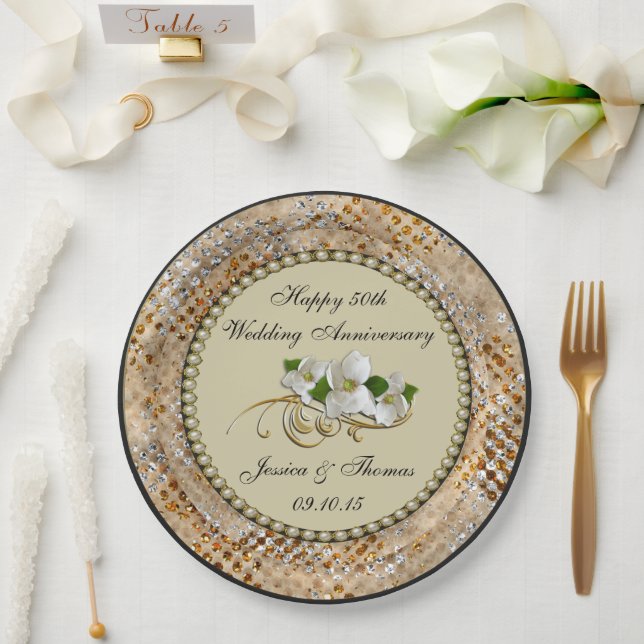 Plato de papel para aniversario de bodas de oro 50 (Boda)