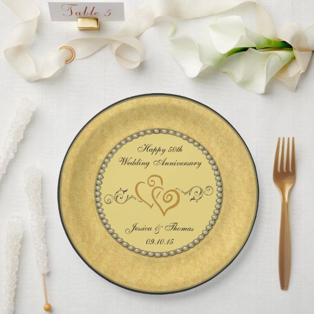 Plato de papel para aniversario de bodas de oro 50 (Boda)