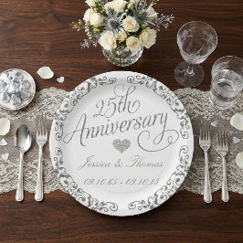 Plato de papel para aniversario de bodas de plata 