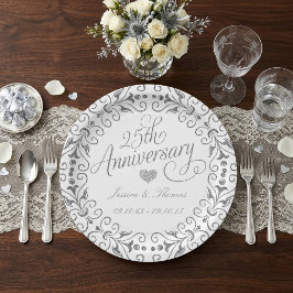 Plato de papel para aniversario de bodas de plata 
