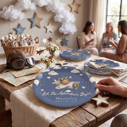 Plato de papel para baby shower Aventura de avión