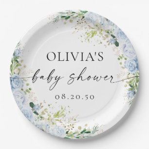 Plato de papel para baby shower azul claro elegant