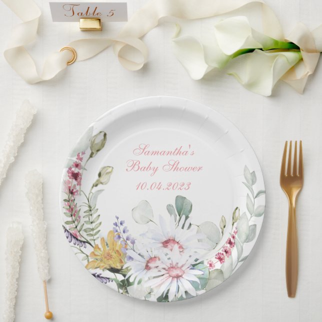 Plato de papel para baby shower 'Bebé de flores si (Boda)