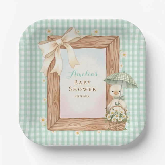Plato de papel para baby shower Charm Silly Goose (Anverso)