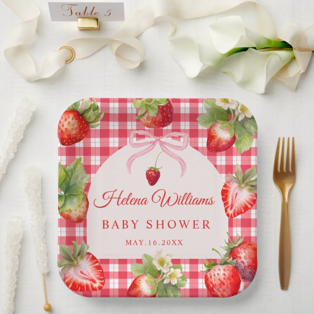Plato de papel para baby shower con lazo de gingha (Boda)