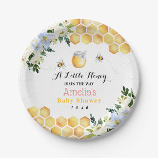 Plato de papel para baby shower de abeja melífera 