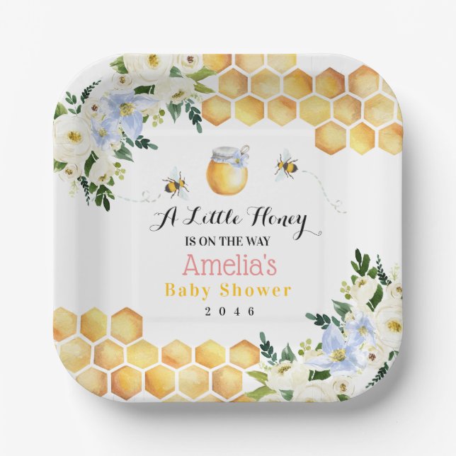 Plato de papel para baby shower de abeja melífera  (Anverso)