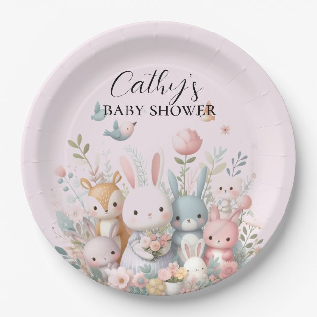 Plato de papel para baby shower de animales del bo (Anverso)