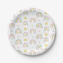 Plato de papel para baby shower de arcoíris pastel