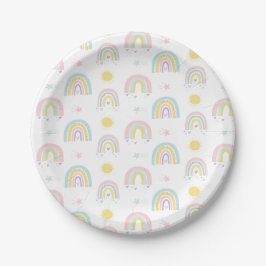 Plato de papel para baby shower de arcoíris pastel