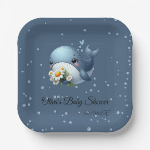 Plato de papel para baby shower de ballena bebé li