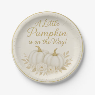 Plato de papel para baby shower de calabaza blanca
