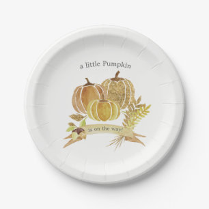 Plato de papel para baby shower de calabaza con ac