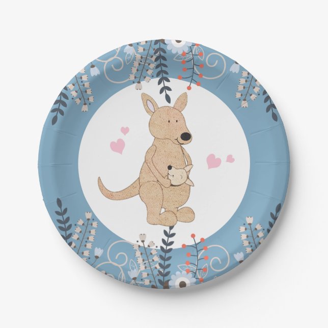 Plato de papel para baby shower de canguro boho (Anverso)