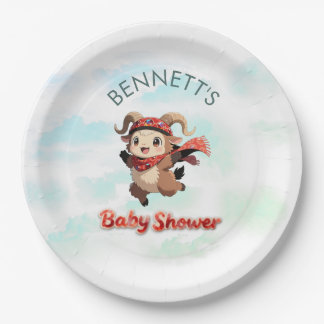 Plato de papel para baby shower de corderito lindo
