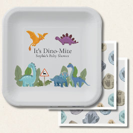 Plato de papel para baby shower de dinosaurios beb