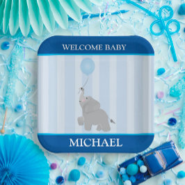 Plato de papel para baby shower de elefante bebé l