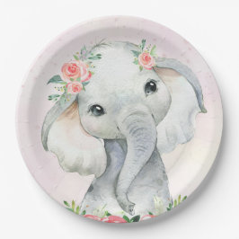 Plato de papel para baby shower de elefante bebé n