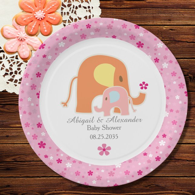 Plato de papel para baby shower de elefante rosa (Subido por el creador)