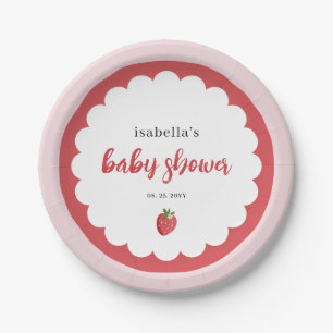 Plato de Papel para Baby Shower de Fresa Adorable
