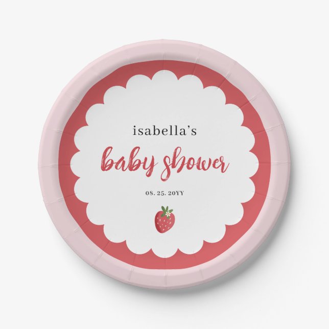 Plato de Papel para Baby Shower de Fresa Adorable (Anverso)