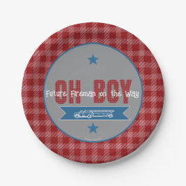 Plato de papel para baby shower de futuro bombero