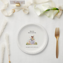 Plato de papel para baby shower de jardín acuarela