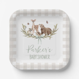 Plato de papel para baby shower de madera rústica 