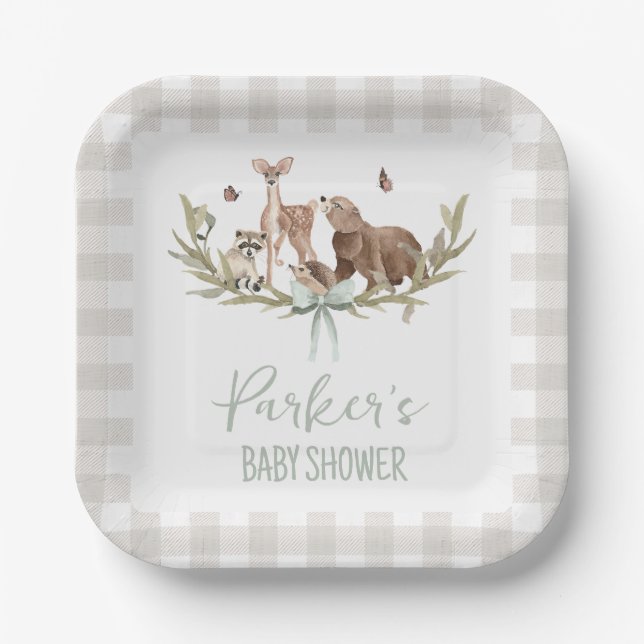 Plato de papel para baby shower de madera rústica  (Anverso)