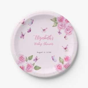 Plato de papel para baby shower de Mariposa Rosa B