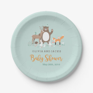 Plato de papel para baby shower de menta y naranja