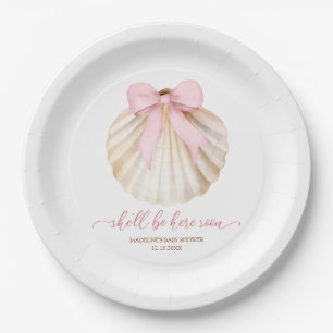 Plato de papel para baby shower de niña con lazo r