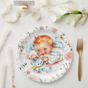 Plato de papel para baby shower de niña vintage pa