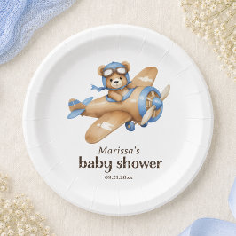 Plato de papel para baby shower de niño piloto de 