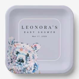 Plato de papel para baby shower de osito de acuare