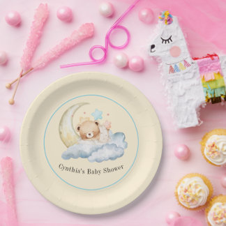 Plato de papel para baby shower de oso de peluche 