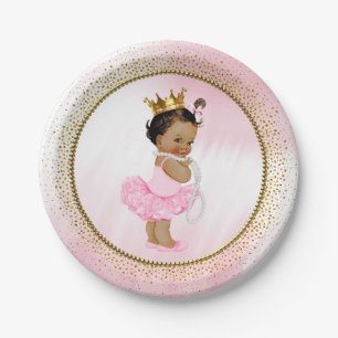 Plato de papel para baby shower de princesa afroam