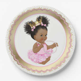 Plato de papel para baby shower de princesa afroam