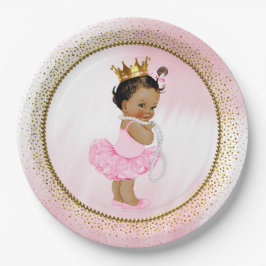 Plato de papel para baby shower de princesa afroam