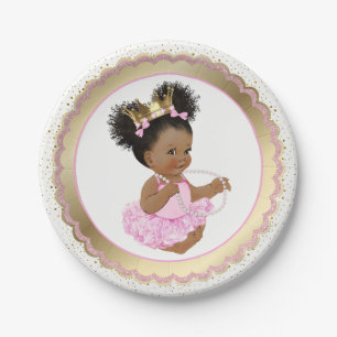 Plato de papel para baby shower de princesa afroam