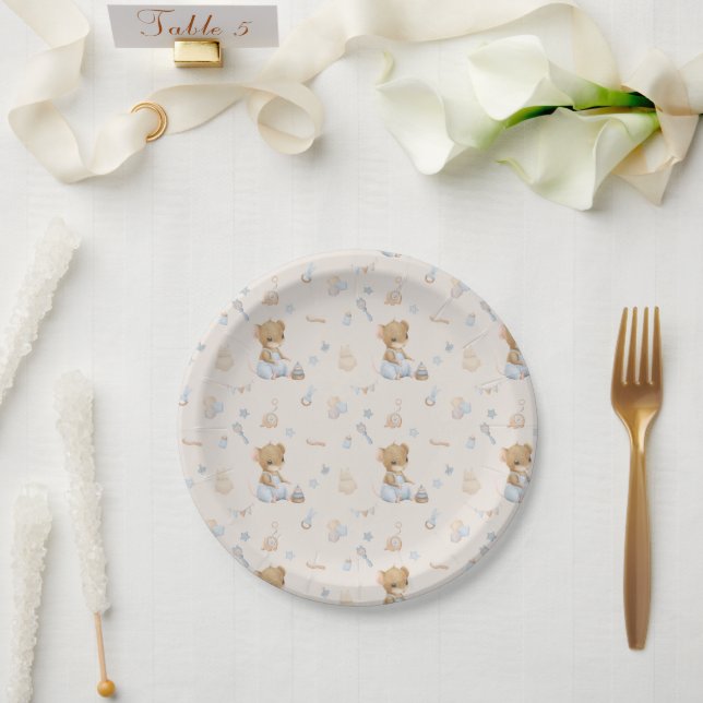 Plato de papel para baby shower de Ratón Pequeño D (Boda)